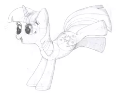 Size: 1696x1336 | Tagged: safe, artist:aafh, derpibooru import, twilight sparkle, pony, unicorn, bucking, cute, female, grayscale, happy, lineart, mare, monochrome, open mouth, simple background, sketch, solo, traditional art, twiabetes, unicorn twilight, white background