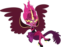 Size: 6000x4614 | Tagged: safe, artist:orin331, derpibooru import, pinkie pie, equestria girls, absurd resolution, alternate universe, clothes, glowing horn, laughing, midnight sparkle, midnight-ified, open mouth, simple background, smiling, solo, spread wings, transparent background, wings