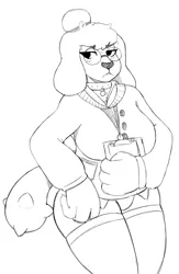 Size: 1054x1617 | Tagged: artist:ultrabeast05, black and white, blushing, book, chubby, clothes, collar, derpibooru import, diamond dog, female, female diamond dog, glasses, grayscale, hair bun, monochrome, oc, oc:chalk, safe, shorts, simple background, solo, sweater, unofficial characters only, white background