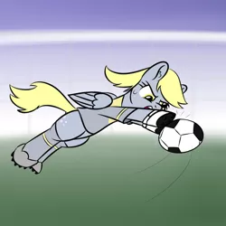 Size: 1000x1000 | Tagged: safe, artist:yakoshi, derpibooru import, derpy hooves, pegasus, pony, 4chan cup, clothes, female, football, gloves, goalkeeper, mare, safest hooves, short-sleeved goalkeeper jersey, solo, sports