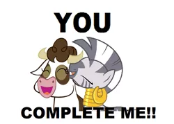 Size: 673x483 | Tagged: artist:theunknowenone1, conjoined, cow, daisy jo, derpibooru import, fusion, jocora, multiple heads, safe, two heads, zebra, zebrow, zecora