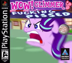 Size: 825x717 | Tagged: safe, derpibooru import, edit, edited screencap, screencap, starlight glimmer, pony, all bottled up, box art, caption, expand dong, exploitable meme, featuring dante from the devil may cry series, game grumps, hasbro interactive, image macro, kirby, meme, playstation, playstation 1, ragelight glimmer, solo, super grep simulator, vulgar, wow! glimmer