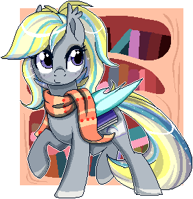 Size: 281x290 | Tagged: safe, artist:xwhitedreamsx, derpibooru import, oc, oc:booker, unofficial characters only, bat pony, pony, clothes, female, mare, pixel art, raised hoof, raised leg, scarf, solo