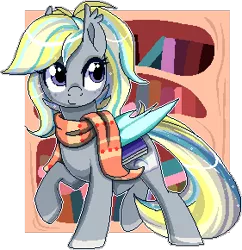 Size: 281x290 | Tagged: safe, artist:xwhitedreamsx, derpibooru import, oc, oc:booker, unofficial characters only, bat pony, pony, clothes, female, mare, pixel art, raised hoof, raised leg, scarf, solo