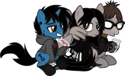 Size: 2168x1322 | Tagged: safe, artist:lightningbolt, derpibooru import, ponified, pegasus, pony, unicorn, .svg available, annoyed, bags under eyes, bandage, blood, blowing, breath, broken wing, brothers, butt touch, clandestine industries, clothes, coffee, cold, ear piercing, fangs, fingerless gloves, foggy glasses, frank iero, frown, gauges, gerard way, glasses, gloves, grin, hair over one eye, hood, hoodie, hoof hold, hoof on butt, horn, horn piercing, hug, irritated, jacket, lidded eyes, lip piercing, looking back, male, mikey way, molestation, my chemical romance, nose piercing, open mouth, piercing, raised hoof, scarf, shirt, simple background, sitting, smiling, smug, socks, stallion, steam, story included, svg, tattered, tattoo, three cheers for sweet revenge, transparent background, trio, undershirt, vector, wing hands, winghug, wings, zipper