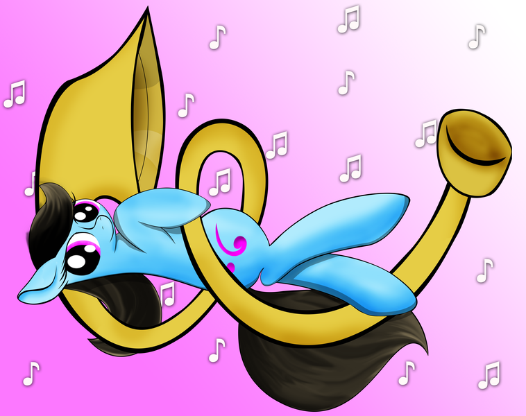 Size: 5366x4250 | Tagged: safe, artist:miragepotato, derpibooru import, beauty brass, pony, absurd resolution, gradient background, music notes, musical instrument, solo, tuba