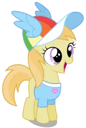 Size: 2033x3000 | Tagged: safe, artist:brony-works, derpibooru import, noi, pony, cap, clothes, cute, female, filly, hat, high res, mare, noiabetes, rainbow dash fanclub, shirt, simple background, smiling, solo, transparent background, vector