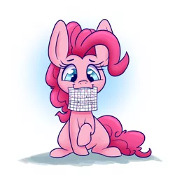 Size: 1500x1500 | Tagged: safe, artist:heir-of-rick, derpibooru import, pinkie pie, earth pony, pony, cute, diapinkes, female, filly, mare, mouth hold, ponk, simple background, smiling, solo, sudoku