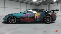 Size: 1280x720 | Tagged: grimdark, artist:kingmush360, derpibooru import, rainbow dash, pony, fanfic:rainbow factory, car, custom, forza motorsport 4, itasha, maserati, maserati granturismo, rainbow factory dash, solo