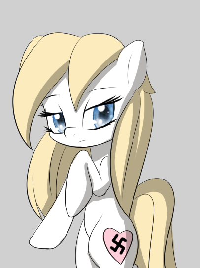 Size: 406x545 | Tagged: safe, artist:an-m, derpibooru import, oc, oc:aryanne, unofficial characters only, earth pony, pony, bipedal, female, gray background, heart, mare, nazi, simple background, solo, swastika