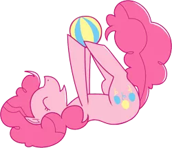 Size: 824x708 | Tagged: safe, artist:amazingmollusk, derpibooru import, pinkie pie, earth pony, pony, ball, eyes closed, on back, pie daily, simple background, smiling, solo, transparent background