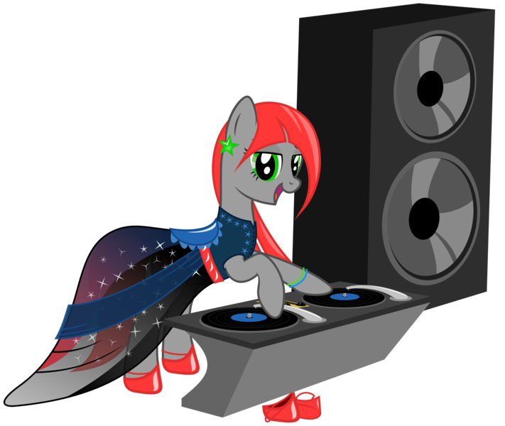 Size: 4000x3375 | Tagged: safe, artist:alexiy777, derpibooru import, oc, oc:up1ter, unofficial characters only, pony, clothes, dress, solo, turntable