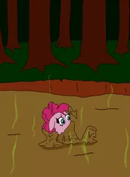 Size: 1530x2079 | Tagged: safe, artist:crimsonknight9001, derpibooru import, pinkie pie, earth pony, pony, female, mare, mud, quicksand, sinking, smelly, solo, stink lines