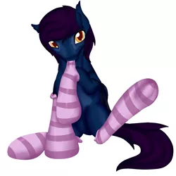 Size: 900x900 | Tagged: safe, artist:bevendre, derpibooru import, oc, oc:midnight oil, unofficial characters only, bat pony, pony, clothes, simple background, socks, solo, striped socks, white background