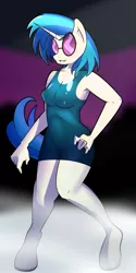 Size: 625x1250 | Tagged: safe, artist:zeplich, banned from derpibooru, deleted from derpibooru, derpibooru import, vinyl scratch, anthro, unguligrade anthro, armpits, clothes, dress, image, png, solo, sunglasses