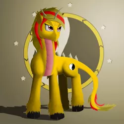 Size: 1024x1024 | Tagged: safe, artist:casparraillen, derpibooru import, oc, oc:xu lin, unofficial characters only, dragon, hybrid, chinese text, cutie mark, female, hooves, horn, horns, scales, shadow, solo, stars, xu lin, yellow, yin-yang