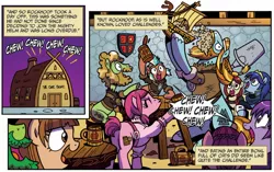 Size: 1334x839 | Tagged: safe, artist:brendahickey, derpibooru import, idw, cocoa axe, rockhoof, ponified, pony, legends of magic, spoiler:comic, spoiler:comiclom2, beard, braid, chug chug chug chug, crossover, eating, facial hair, female, fire emblem, food, gluttony, lucina, male, mare, mighty helm, mug, oats, official comic, speech bubble, stallion, this will end in weight gain