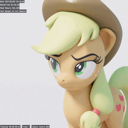 Size: 512x512 | Tagged: safe, artist:therealdjthed, derpibooru import, applejack, earth pony, pony, the cutie map, 3d, 3d model, animated, blender, cycles, cycles render, dialogue, female, gif, gray background, mare, model:djthed, say what, simple background, smooth as butter, solo, talking