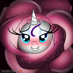 Size: 1100x1100 | Tagged: safe, artist:lennonblack, derpibooru import, rarity, pony, forever filly, blushing, flower costume, flowerity, lidded eyes, smiling, solo