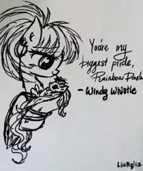 Size: 1899x2269 | Tagged: safe, artist:liaaqila, derpibooru import, rainbow dash, windy whistles, pony, baby, baby pony, cute, dashabetes, female, filly, foal, mare, monochrome, mother and daughter, tiny ponies, traditional art, wip