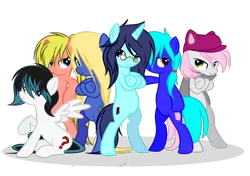 Size: 1600x1129 | Tagged: safe, artist:snowbunny0820, derpibooru import, oc, oc:blake, oc:daniel, oc:fin, oc:jessy, oc:kayla, oc:snowbunny, unofficial characters only, earth pony, pegasus, pony, unicorn, base used, bipedal, female, male, mare, rule 63, simple background, stallion, transparent background