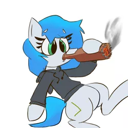 Size: 1000x1000 | Tagged: safe, artist:rigamortis_man, derpibooru import, oc, oc:stormpone, unofficial characters only, pegasus, pony, alcohol, cute, female, mare, simple background, smoking, smoking beer, white background