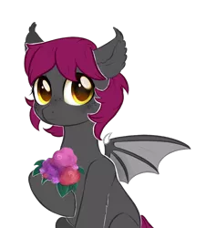 Size: 2523x2660 | Tagged: safe, artist:rizzych, derpibooru import, oc, unofficial characters only, bat pony, pony, female, flower, high res, mare, simple background, solo, transparent background