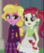 Size: 149x177 | Tagged: safe, derpibooru import, screencap, rose heart, taffy shade, equestria girls, friendship games, background human, blurry, bowtie, bracelet, clothes, cropped, crystal prep academy uniform, ear piercing, earring, heart, jewelry, needs more jpeg, picture for breezies, piercing, school uniform