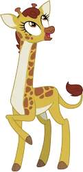 Size: 3001x6176 | Tagged: .ai available, artist:cloudyglow, clementine, cloven hooves, derpibooru import, female, fluttershy leans in, giraffe, high res, raised hoof, safe, simple background, solo, transparent background, vector