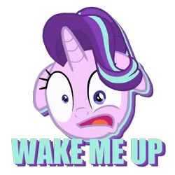 Size: 1000x1000 | Tagged: safe, artist:ljdamz1119, derpibooru import, starlight glimmer, pony, unicorn, caption, female, floppy ears, frown, head, looking at you, mare, mismatched eyes, open mouth, simple background, solo, text, transparent background, wake me up inside, wide eyes