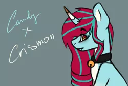 Size: 3838x2597 | Tagged: safe, artist:pinkcloudhugger, derpibooru import, oc, oc:candy crismon, unofficial characters only, pony, unicorn, bust, curved horn, gray background, lip piercing, piercing, portrait, profile, simple background, solo