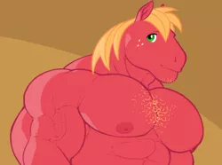 Size: 742x552 | Tagged: anthro, artist:ripped-saurian, bara, big macintosh, chest hair, derpibooru import, great macintosh, looking at you, male, muscles, pecs, solo, suggestive