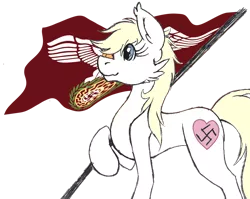 Size: 3166x2522 | Tagged: safe, artist:anonymous, derpibooru import, oc, oc:aryanne, unofficial characters only, earth pony, pony, /mlpol/, cheek fluff, ear fluff, female, flag, flagpole, heart, holding, mare, nazi, swastika