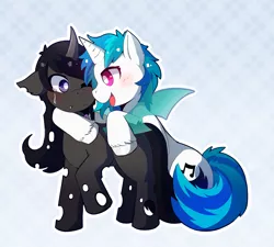 Size: 1280x1152 | Tagged: safe, artist:lupeylycan, derpibooru import, octavia melody, vinyl scratch, changeling, blushing, changelingified, crying, cute, fangs, female, floppy ears, lesbian, scratchtavia, shipping, species swap, unshorn fetlocks