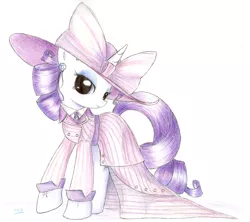 Size: 1660x1471 | Tagged: safe, artist:nika191319, derpibooru import, rarity, pony, unicorn, ppov, clothes, coat, costume, dress, ear piercing, earring, eyeshadow, female, hat, jewelry, looking at you, makeup, mare, piercing, raristocrat, rose dewitt bukater, simple background, solo, titanic, traditional art, white background