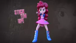 Size: 1920x1080 | Tagged: safe, artist:creatorofpony, artist:qxangelxp, derpibooru import, pinkie pie, equestria girls, 3d, balloon, boots, bracelet, clothes, high heel boots, jewelry, skirt, solo, wallpaper