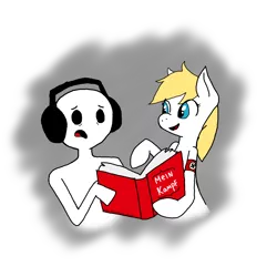 Size: 1000x1000 | Tagged: safe, artist:anonymous, derpibooru import, oc, oc:aryanne, unofficial characters only, human, pony, /mlpol/, /qa/, 4chan, armband, book, female, headphones, holding, male, mein kampf, nazi, reading, swastika