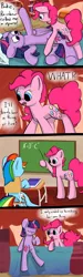 Size: 1200x4000 | Tagged: safe, artist:crashbrowns, derpibooru import, pinkie pie, rainbow dash, twilight sparkle, twilight sparkle (alicorn), alicorn, earth pony, pegasus, pony, chalkboard, comic, cute, cute little fangs, fangs, female, mare, math, pythagorean theorem