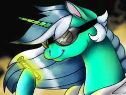 Size: 1600x1200 | Tagged: safe, artist:brainiac, derpibooru import, lyra heartstrings, pony, unicorn, clothes, fire, goggles, hoof hold, lab coat, scientist, smiling, solo, test tube, white coat