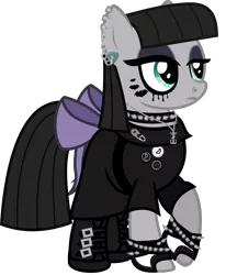 Size: 1050x1271 | Tagged: safe, artist:lightningbolt, derpibooru import, maud pie, tom, pony, .svg available, belt, boots, bow, buckle, button, chains, choker, clandestine industries, clothes, death spells, dress, dyed mane, ear piercing, earring, emo, eyeliner, eyeshadow, face paint, female, fingerless gloves, frnkiero andthe cellabration, gloves, goth, indifferent, jewelry, leathermøuth, lidded eyes, makeup, mare, my chemical romance, necklace, nose piercing, piercing, raised hoof, rock, running makeup, safety pin, simple background, solo, spiked choker, spiked wristband, standing, svg, tail bow, transparent background, vector, wristband