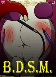 Size: 4000x5500 | Tagged: absurd resolution, artist:an-tonio, artist:pananovich, ass, bondage, both cutie marks, clop comic, comic:b.d.s.m., cover, cutie mark, derpibooru import, dock, implied femdom, implied lesbian, oc, oc:frostbite, oc:silver draw, simple background, spanking, suggestive, unofficial characters only, whip, whip marks, wide hips