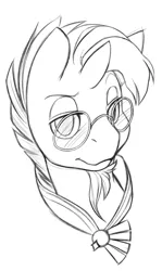 Size: 1143x1920 | Tagged: safe, artist:florecentmoo, derpibooru import, sunburst, pony, unicorn, bust, glasses, looking at you, monochrome, portrait, simple background, solo