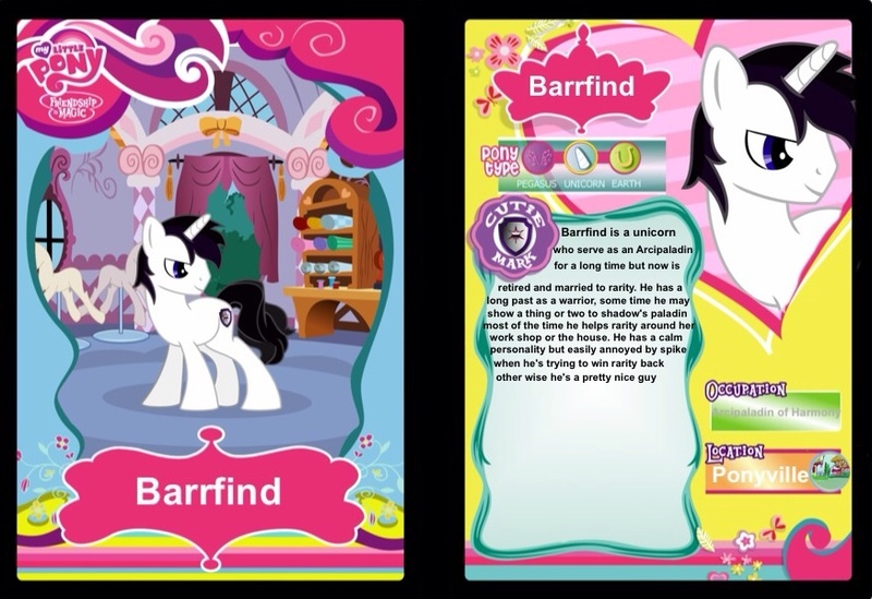 Size: 875x601 | Tagged: safe, artist:shadowblazer3, derpibooru import, oc, oc:barrfind, unofficial characters only, pony, unicorn, card, carousel boutique, fake, male, reference sheet, solo, stallion, vector