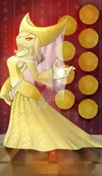 Size: 600x1036 | Tagged: artist:gashiboka, clothes, coin, derpibooru import, diamond dog, dress, everfree tarot, female, female diamond dog, minor arcana, oc, safe, solo, tarot, tarot card, unofficial characters only, watermark