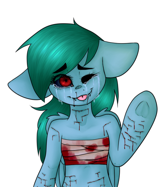 Size: 838x954 | Tagged: grimdark, artist:pinkcloudhugger, derpibooru import, oc, oc:candy cloud, unofficial characters only, pony, bandage, blood