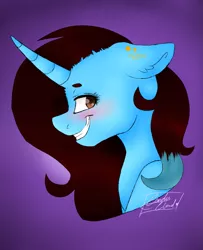 Size: 1885x2325 | Tagged: safe, artist:pinkcloudhugger, derpibooru import, oc, oc:dess, unofficial characters only, pony, abstract background, bust, curved horn, portrait, profile, solo