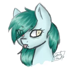 Size: 799x744 | Tagged: safe, artist:pinkcloudhugger, derpibooru import, oc, oc:candy cloud, unofficial characters only, pony, :p, bust, hair over one eye, heterochromia, portrait, simple background, solo, tongue out, white background