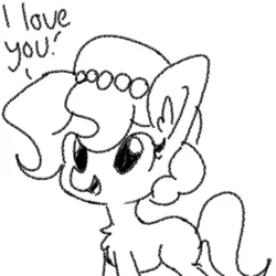 Size: 1280x1280 | Tagged: safe, artist:tjpones, derpibooru import, oc, oc:brownie bun, unofficial characters only, earth pony, pony, horse wife, black and white, cute, dialogue, female, grayscale, i love you, mare, monochrome, ocbetes, open mouth, simple background, sketch, solo, white background