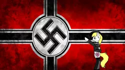 Size: 1280x720 | Tagged: safe, artist:anonymous, derpibooru import, oc, oc:aryanne, unofficial characters only, earth pony, pony, armband, bipedal, boots, clothes, female, flag, hat, heart, heil, mare, military, nazi, salute, sieg heil, swastika, uniform