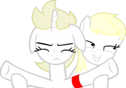 Size: 5000x3475 | Tagged: safe, artist:anonymous, derpibooru import, oc, oc:aryanne, oc:franziska, unofficial characters only, earth pony, pony, unicorn, season 7, absurd resolution, armband, aryan, aryan pony, blonde, eyes closed, floppy ears, holding, holding a pony, nazi, nazipone, simple background, smiling, transparent background, vector